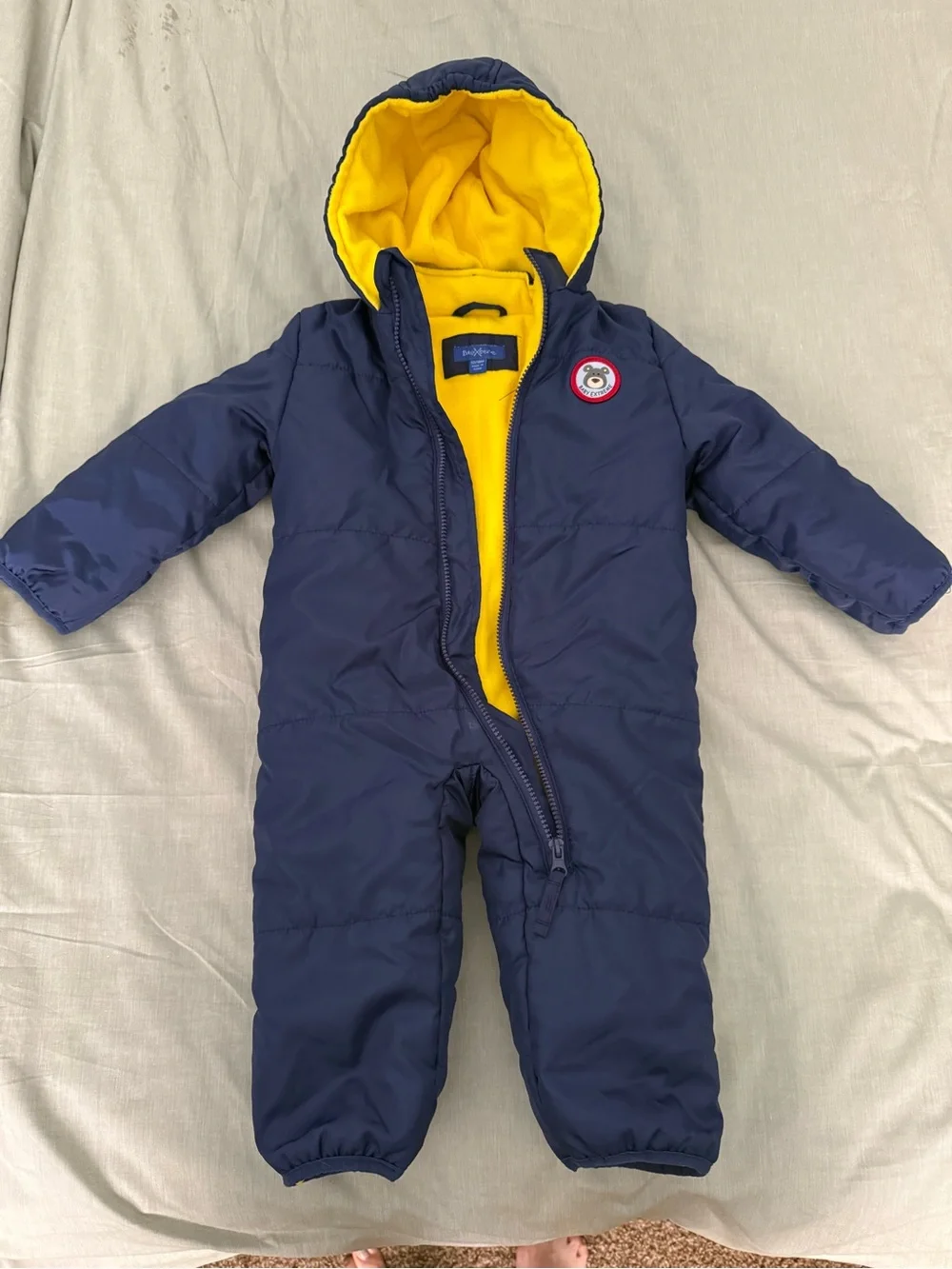 Kids Navy One-Piece Snowsuit with Yellow Lining